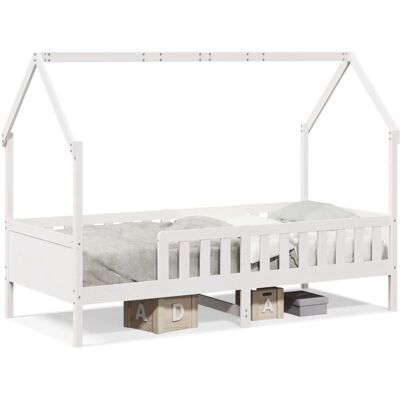vidaXL Kinderhuisbed Frame Wit - Kinderbed met dennenhouten structuur vidaXL Kinderhuisbed Frame Wit - Kinderbed met dennenhouten structuur