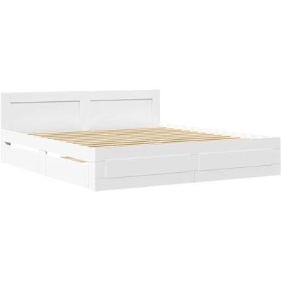 vidaXL Bed Frame with Headboard White 200x200 cm Engineered Wood - Bed Frame vidaXL Bed Frame with Headboard White 200x200 cm Engineered Wood - Bed Frame