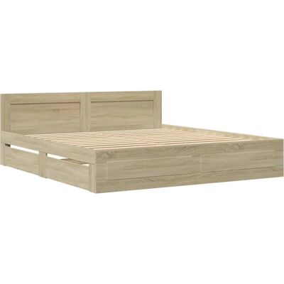 vidaXL Bed Frame with Headboard - Sonoma Oak - 200x200 cm - Bed vidaXL Bed Frame with Headboard - Sonoma Oak - 200x200 cm - Bed