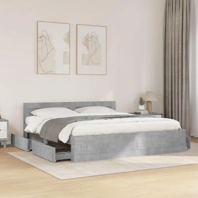 vidaXL Bed Frame met hoofdbord Beton Grijs 200x200 cm Hout - Bedframe vidaXL Bed Frame met hoofdbord Beton Grijs 200x200 cm Hout - Bedframe