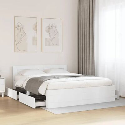 vidaXL Rammemadras med Hovedgærde Hvid 160x200 cm Engineering Wood - Bed Frame vidaXL Rammemadras med Hovedgærde Hvid 160x200 cm Engineering Wood - Bed Frame