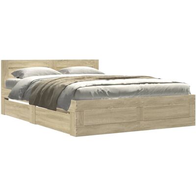 vidaXL Bettgestell mit Kopfteil - Sonoma Eiche - 150x200 cm vidaXL Bettgestell mit Kopfteil - Sonoma Eiche - 150x200 cm