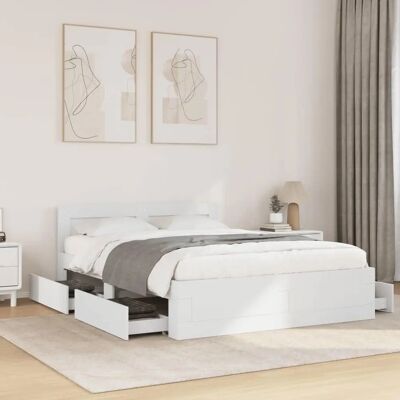 vidaXL Bed Frame with Headboard - 140x190 cm - White - Bed Type vidaXL Bed Frame with Headboard - 140x190 cm - White - Bed Type