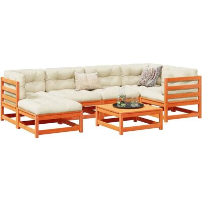 vidaXL 7-tlg. Garten-Sofagarnitur - Kiefer, Braun, Polster vidaXL 7-tlg. Garten-Sofagarnitur - Kiefer, Braun, Polster