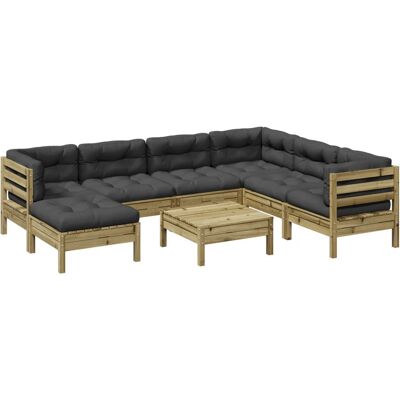 vidaXL 8-Tlg. Garten-Sofagarnitur Mit Kissen Kiefernholz Imprägniert - Natur vidaXL 8-Tlg. Garten-Sofagarnitur Mit Kissen Kiefernholz Imprägniert - Natur