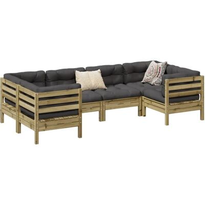 Zestaw mebli ogrodowych 6 części z poduszkami - Drewno sosnowe - Garden Sofa Set Zestaw mebli ogrodowych 6 części z poduszkami - Drewno sosnowe - Garden Sofa Set