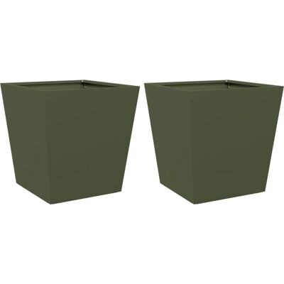vidaXL Pflanzkübel 2 Stk. Olive Green 40x40x40 Steel - Gartentyp vidaXL Pflanzkübel 2 Stk. Olive Green 40x40x40 Steel - Gartentyp