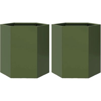 vidaXL Gartentöpfe 2 pcs Olivgrün Hexagon 46x40x45 cm Stahl - Gartentopf vidaXL Gartentöpfe 2 pcs Olivgrün Hexagon 46x40x45 cm Stahl - Gartentopf
