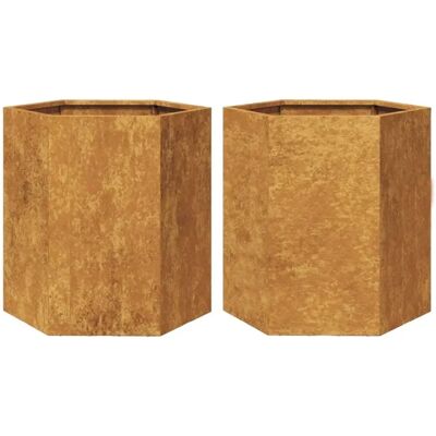 vidaXL Gartentopf 2 Stück Hexagon 46x40x45 cm Wetterfester Stahl Braun - Gartentopf vidaXL Gartentopf 2 Stück Hexagon 46x40x45 cm Wetterfester Stahl Braun - Gartentopf