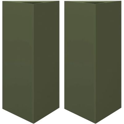 vidaXL Gartenpflanzgefäße 2 Stk Olivgrün Dreieckig 40x34.5x70 cm Stahl - Garten Pflanzer vidaXL Gartenpflanzgefäße 2 Stk Olivgrün Dreieckig 40x34.5x70 cm Stahl - Garten Pflanzer