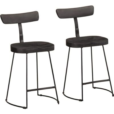vidaXL Gavin Barkruk - Massief Mango Hout, Zwart, 2 Stuks vidaXL Gavin Barkruk - Massief Mango Hout, Zwart, 2 Stuks