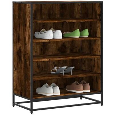 vidaXL Armario de zapatos Roble Ahumado - Estantería para zapatos - Madera de ingeniería y metal vidaXL Armario de zapatos Roble Ahumado - Estantería para zapatos - Madera de ingeniería y metal