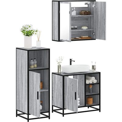 vidaXL 3-teiliges Badezimmermöbel-Set Grau Sonoma - Badezimmer Möbel vidaXL 3-teiliges Badezimmermöbel-Set Grau Sonoma - Badezimmer Möbel