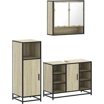 vidaXL Sonoma Eiche 3-teiliges Badezimmer-Set - Badezimmermöbel vidaXL Sonoma Eiche 3-teiliges Badezimmer-Set - Badezimmermöbel
