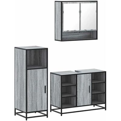 vidaXL Grijs Sonoma 3-delig badkamermeubelset - Badkamer Set vidaXL Grijs Sonoma 3-delig badkamermeubelset - Badkamer Set