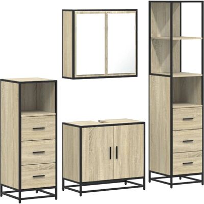 vidaXL Badeværelsesmøbel-Set - Sonoma Eg - Holdbart spånplademateriale - Vægmontering - 4 Stykker vidaXL Badeværelsesmøbel-Set - Sonoma Eg - Holdbart spånplademateriale - Vægmontering - 4 Stykker