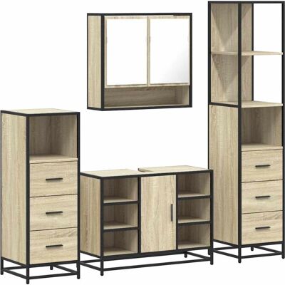 vidaXL Sonoma Eiche Badezimmermöbel-Set - 4-teilig, Modern, Langlebig vidaXL Sonoma Eiche Badezimmermöbel-Set - 4-teilig, Modern, Langlebig