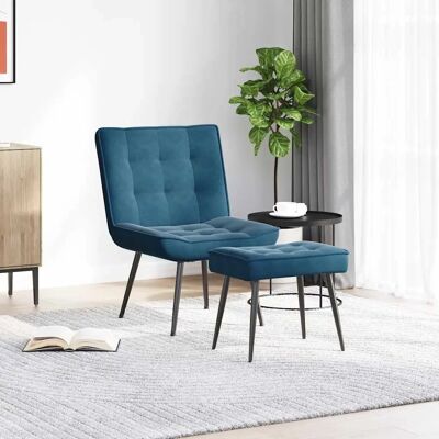 VIDAXL Blau Fluwelen Relaxstoel met Voetsteun VIDAXL Blau Fluwelen Relaxstoel met Voetsteun