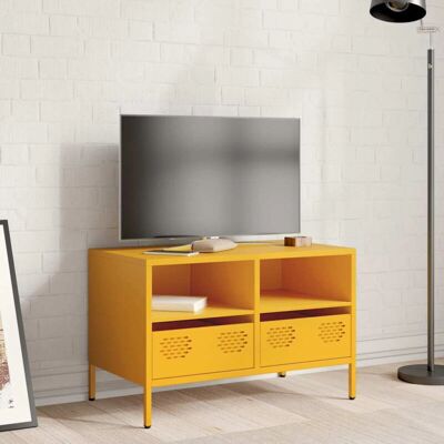 Meuble TV couleur jaune moutarde 68x39x43,5 cm Acier laminé à froid - Meuble TV - Publicité Meuble TV couleur jaune moutarde 68x39x43,5 cm Acier laminé à froid - Meuble TV - Publicité