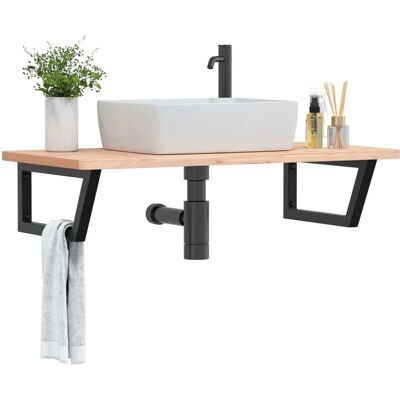 Étagère de salle de bain en hêtre fixée au mur - Acier et bois massif - Étagère salle de bain - Publicité Étagère de salle de bain en hêtre fixée au mur - Acier et bois massif - Étagère salle de bain - Publicité