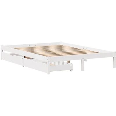 Witte bedframe met laden 140x200 cm massief dennenhout - Bedframe met opbergruimte Witte bedframe met laden 140x200 cm massief dennenhout - Bedframe met opbergruimte