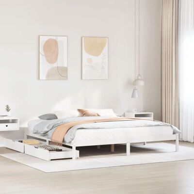 vidaXL Bed Frame met Laden Wit 200x200 cm Massief Hout Pine - Bed Frame vidaXL Bed Frame met Laden Wit 200x200 cm Massief Hout Pine - Bed Frame