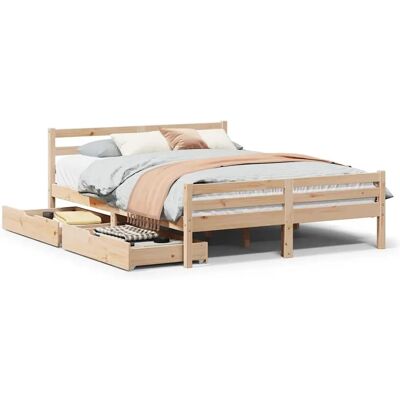 vidaXL Bettrahmen mit Schubladen - Massivholz - 135x190 cm vidaXL Bettrahmen mit Schubladen - Massivholz - 135x190 cm