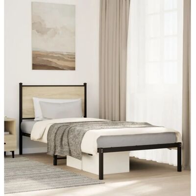 vidaXL Metallbett Ohne Matratze Sonoma-Eiche 75 x 190 cm - Bett vidaXL Metallbett Ohne Matratze Sonoma-Eiche 75 x 190 cm - Bett