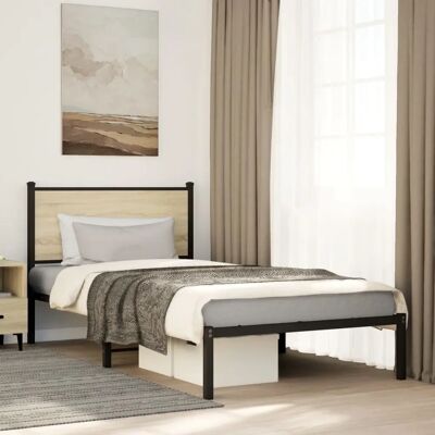 vidaXL metalen bedframe met hoofdbord - Sonoma Eiken - 100x190 cm vidaXL metalen bedframe met hoofdbord - Sonoma Eiken - 100x190 cm