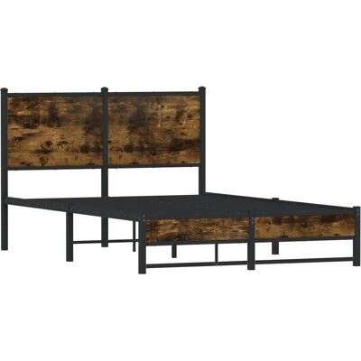vidaXL Metal Bed Frame Smoked Oak 120x190 cm - Bed vidaXL Metal Bed Frame Smoked Oak 120x190 cm - Bed