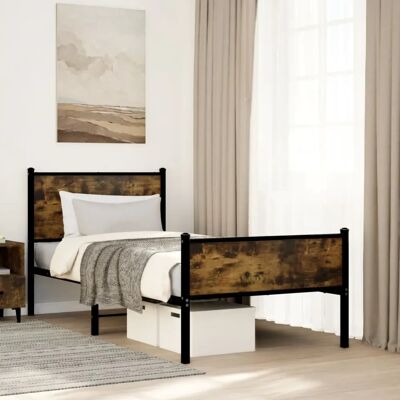 vidaXL Metallbett mit Kopf- und Fußteil - Räuchereiche 90x200 cm vidaXL Metallbett mit Kopf- und Fußteil - Räuchereiche 90x200 cm
