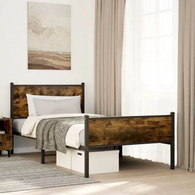 vidaXL Metallbett Ohne Matratze Räuchereiche - 100x190 cm - mit Kopfte vidaXL Metallbett Ohne Matratze Räuchereiche - 100x190 cm - mit Kopfte