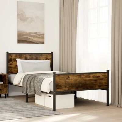 vidaXL Metallbett Ohne Matratze Räuchereiche 100x200 cm - Bettgestell vidaXL Metallbett Ohne Matratze Räuchereiche 100x200 cm - Bettgestell
