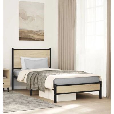 vidaXL Metallbett Ohne Matratze Sonoma-Eiche Größe: 90 x 190 cm - Bettgestell vidaXL Metallbett Ohne Matratze Sonoma-Eiche Größe: 90 x 190 cm - Bettgestell