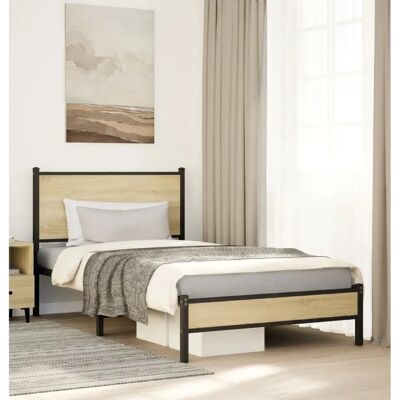vidaXL Metallbett mit Kopfteil - 100x200 cm - Sonoma Eiche - Bettgestell vidaXL Metallbett mit Kopfteil - 100x200 cm - Sonoma Eiche - Bettgestell
