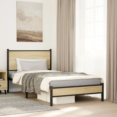 vidaXL Metallbett mit Kopfteil - Bettgestell - Sonoma Eiche - Bettart vidaXL Metallbett mit Kopfteil - Bettgestell - Sonoma Eiche - Bettart