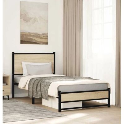 vidaXL Metallbett mit Kopfteil - Sonoma Eiche 80x200 cm - Bettgestell vidaXL Metallbett mit Kopfteil - Sonoma Eiche 80x200 cm - Bettgestell