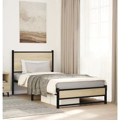 vidaXL Metallbettgestell mit Kopfteil - Sonoma Eiche - Bettgestell - 90x200 cm vidaXL Metallbettgestell mit Kopfteil - Sonoma Eiche - Bettgestell - 90x200 cm