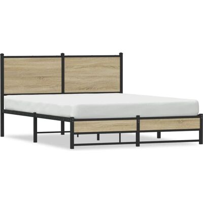 vidaXL Metallbettgestell mit Kopfteil Sonoma Eiche 150x200 cm King Size - Bettgestell vidaXL Metallbettgestell mit Kopfteil Sonoma Eiche 150x200 cm King Size - Bettgestell