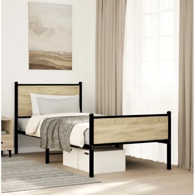 vidaXL Metallbett Ohne Matratze Sonoma-Eiche 90x190 cm - Bettgestell vidaXL Metallbett Ohne Matratze Sonoma-Eiche 90x190 cm - Bettgestell