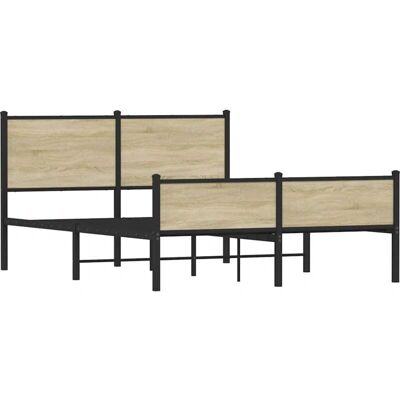 vidaXL Metallilevypaikka pää- ja jalkapäässä Sonoma Tammi 137x190 cm - Sänky vidaXL Metallilevypaikka pää- ja jalkapäässä Sonoma Tammi 137x190 cm - Sänky