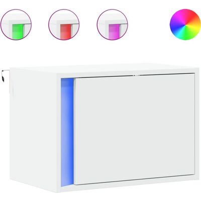 vidaXL Witte wandgemonteerde nachtkastje met LED-verlichting - Nachtkastje vidaXL Witte wandgemonteerde nachtkastje met LED-verlichting - Nachtkastje