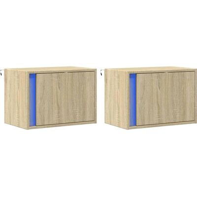 vidaXL Sonoma Eiche Wand-Nachttische mit LED-Leuchten - Nachttisch vidaXL Sonoma Eiche Wand-Nachttische mit LED-Leuchten - Nachttisch