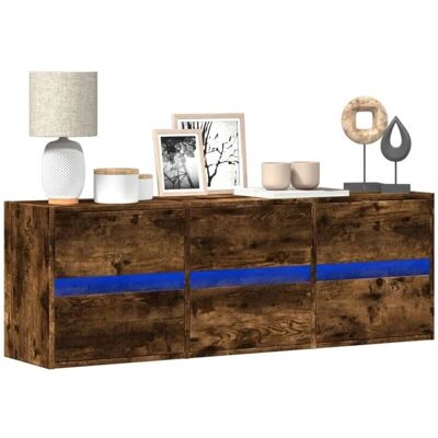 vidaXL Seinäkäsino LED-valolla - Savunvaalea tölkkipuu 130x31x45 cm vidaXL Seinäkäsino LED-valolla - Savunvaalea tölkkipuu 130x31x45 cm