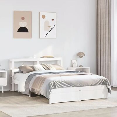 vidaXL Sänky runkopäädyllä ja hyllyillä Valkoinen 150x200 cm King Size Kestävä mäntylauta vidaXL Sänky runkopäädyllä ja hyllyillä Valkoinen 150x200 cm King Size Kestävä mäntylauta