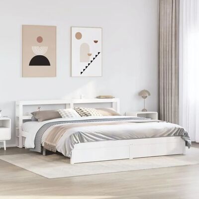 vidaXL Bed Frame with Headboard Bed Base White 200x200 cm - Bed Frame vidaXL Bed Frame with Headboard Bed Base White 200x200 cm - Bed Frame