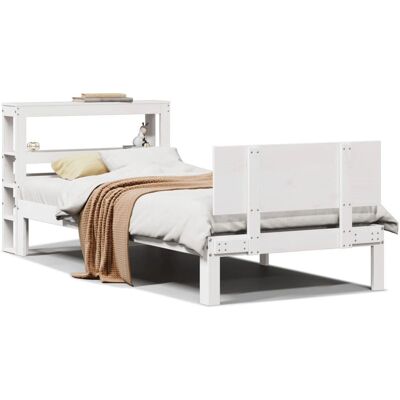 vidaXL Bettgestell mit Kopfteil - 90x190 cm, Weiß, Massiv Kiefer vidaXL Bettgestell mit Kopfteil - 90x190 cm, Weiß, Massiv Kiefer