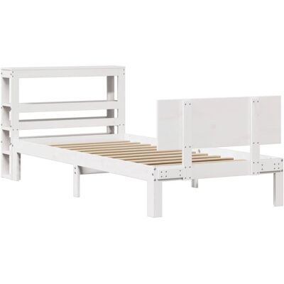 vidaXL Bettgestell mit Kopfteil - 90x200 cm - Weiß - Bettgestell vidaXL Bettgestell mit Kopfteil - 90x200 cm - Weiß - Bettgestell