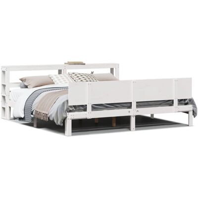 vidaXL Bettgestell mit Kopfteil, Weiß, 200x200 cm, Massives Kiefernholz - Bettgestell vidaXL Bettgestell mit Kopfteil, Weiß, 200x200 cm, Massives Kiefernholz - Bettgestell