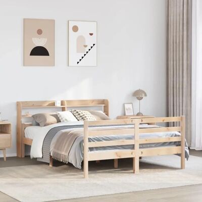 vidaXL Bed Frame with Headboard - Solid Wood Pine 140x200 cm vidaXL Bed Frame with Headboard - Solid Wood Pine 140x200 cm